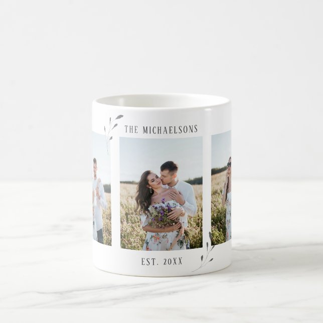 Rustikales botanisches Newlyweds-Foto Kaffeetasse (Mittel)