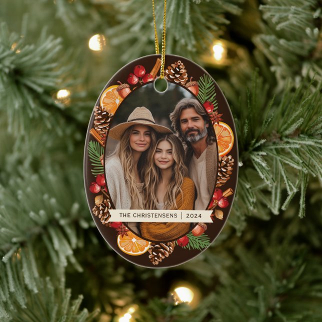 Rustikales botanisches Pinecones Pine Foto Keramik Ornament (Baum)