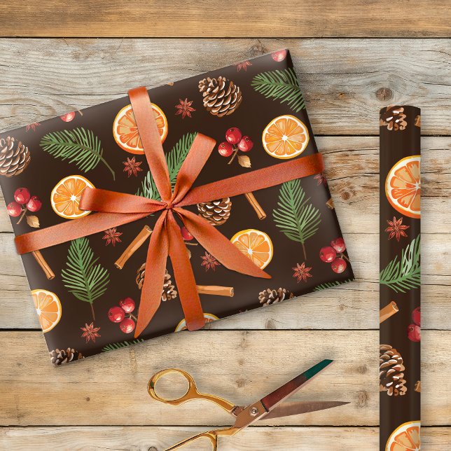 Rustikales Botanisches Pinecones Pine Orange Muste Geschenkpapier (Von Creator hochgeladen)