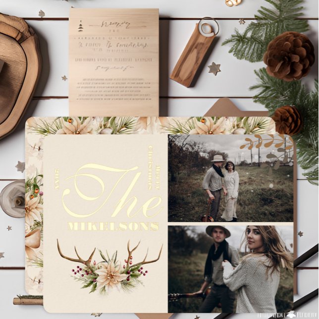 Rustikales Botanisches Weihnachtsfest-Foto Folien Feiertagskarte (Von Creator hochgeladen)