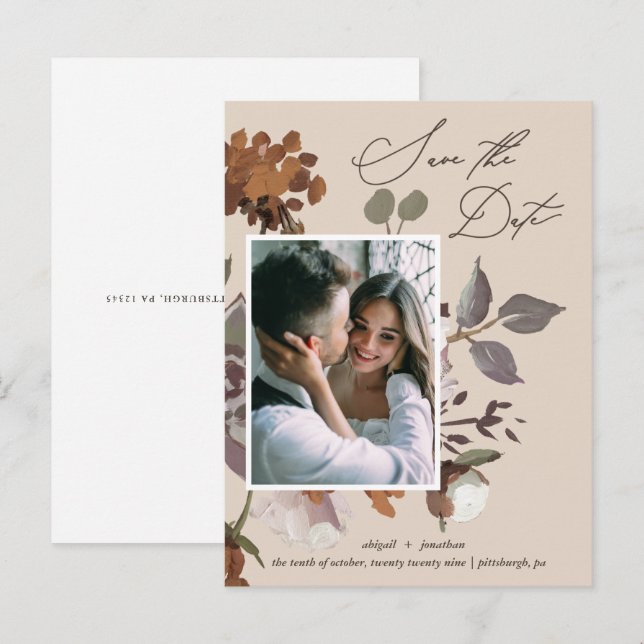 Rustikales Bouquet Beige Save the Date Einladungspostkarte (Vorne/Hinten)