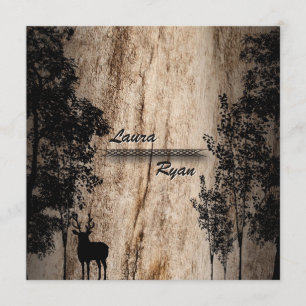 Rustikales Braunboard Hirsch & Baum Hochzeitsfeier Einladung