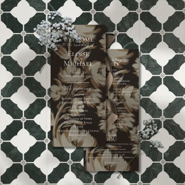 Rustikales braunes botanisches Muster Zeremoniepro (Guide your guests through your ceremony in timeless style with this Rustic Brown Botanical Program!)