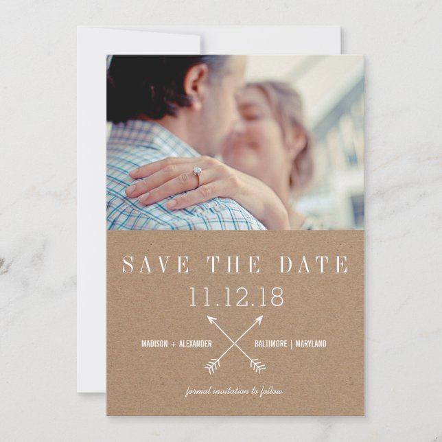 Rustikales braunes Kraft-Papier Save the Date Foto (Vorderseite)