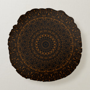 Rustikales braunes Mandala mit westlichem Charme Rundes Kissen