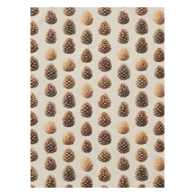 Rustikales braunes Pine Cone Wintermuster Tischdecke (Vorderseite)