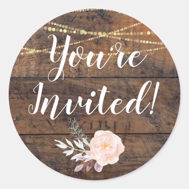 Rustikales Braunholz Einladung Umschlag Aufkleber  (Vorderseite)