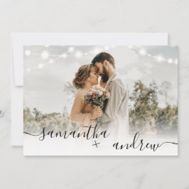 Rustikales Braunholz-Licht-Skript 4 Fotos Hochzeit Einladung