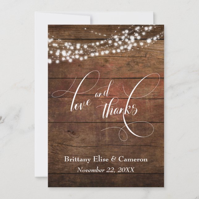 Rustikales Braunholz mit weißen, hellen Linien Dankeskarte (Vorderseite)