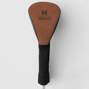 Rustikales Braunleder Textur Monogramm Golf Headcover