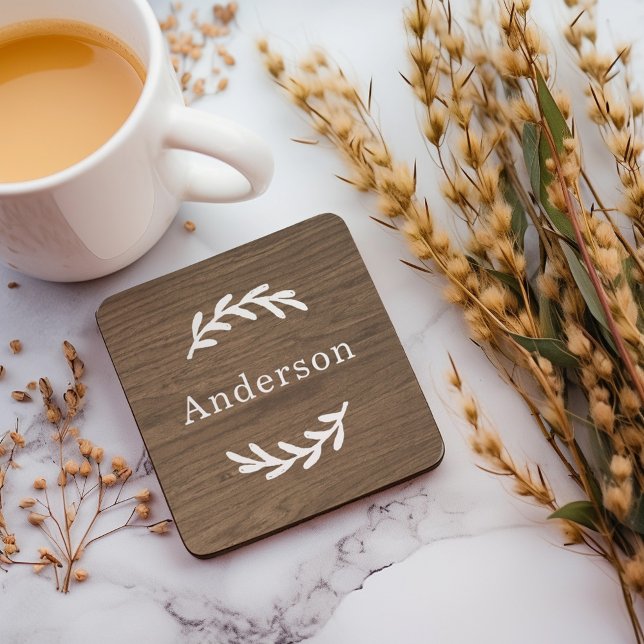 Rustikales Braunwald Laurel Nachname Monogram Getränkeuntersetzer (Von Creator hochgeladen)