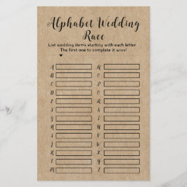 Rustikales Brautparty Alphabet Hochzeitsrennen