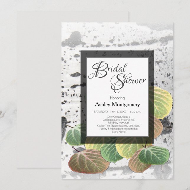 Rustikales Brautparty Aspen Bark und Blätter Einladung (Vorne/Hinten)