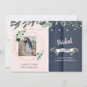 Rustikales Brautparty aus Holz und Navy-Foto  Einladung