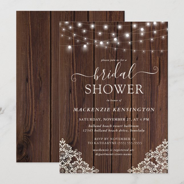 Rustikales Brautparty aus Holz und Streichelleucht Einladung (Vorne/Hinten)