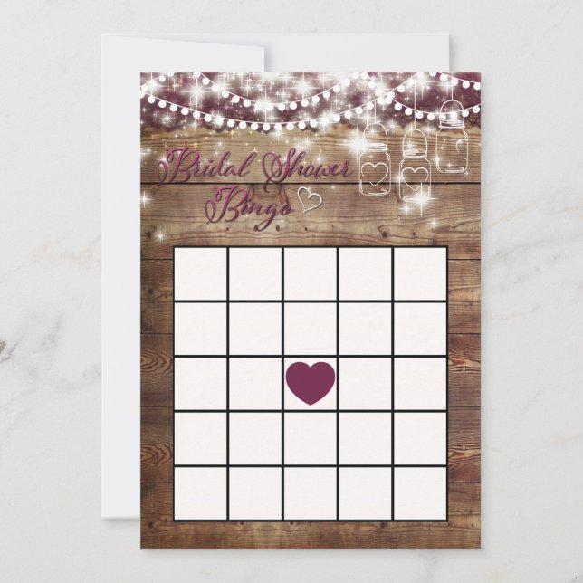 Rustikales Brautparty Bingo Game Merlot (Vorderseite)