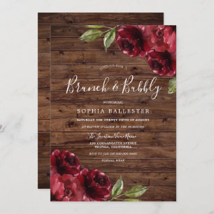 Rustikales Brautparty Burgundy Blumenbrunch Bubbly Einladung