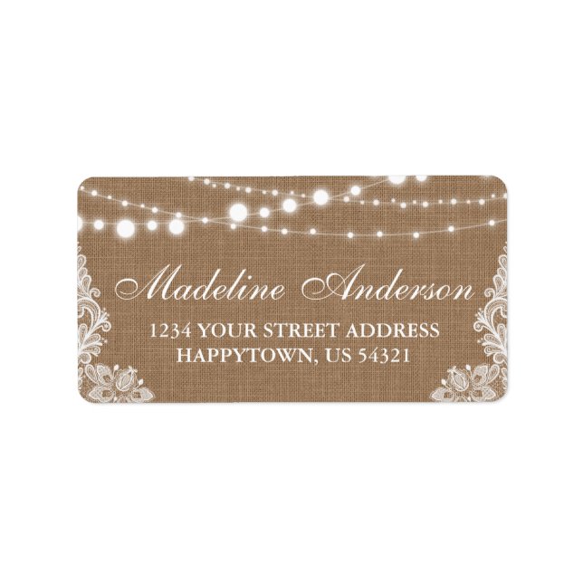 Rustikales Brautparty Burlap Lights Lace Adresse Adressaufkleber (Vorne)