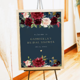 Rustikales Brautparty der Burgunder Marine Willkom Poster