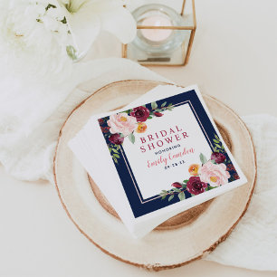 Rustikales Brautparty der Marine Burgund Pink Flor Serviette
