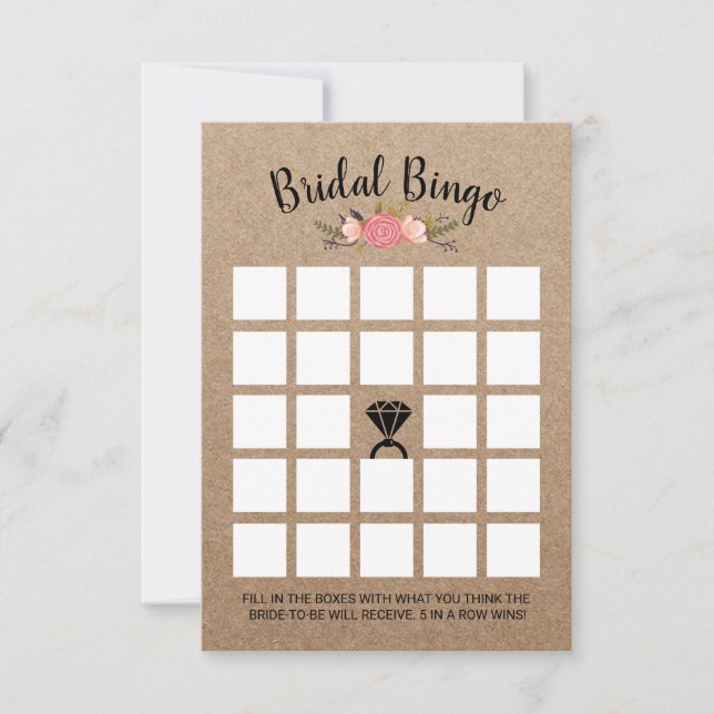 Rustikales Brautparty floral Kraft Bingo Game Einladung (Vorderseite)