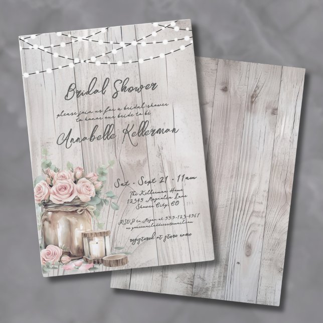 Rustikales Brautparty mit Holzbalken Einladung (Rustic Wood String Lights Country Bridal Shower Invitation )