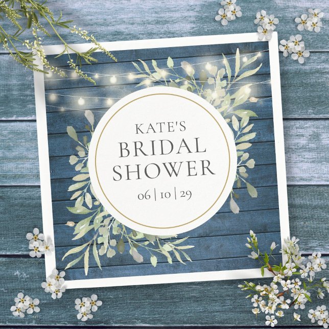 Rustikales Brautparty mit Holzbalken Serviette (Rustic Wood String Lights Greenery Bridal Shower Napkins)