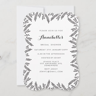Rustikales Brautparty Schwarz-Weiß-Blätter Grenzen Einladung