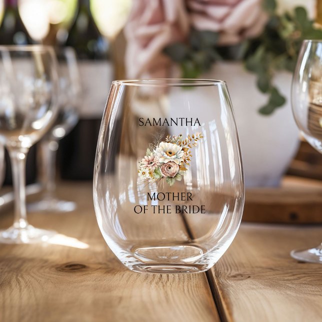 Rustikales Brautparty und Hochzeitsfeier Weinglas Ohne Stiel (Bridal party wine glasses from the Rustic Floral Brown Neutral Wedding Collection by Darling & May)
