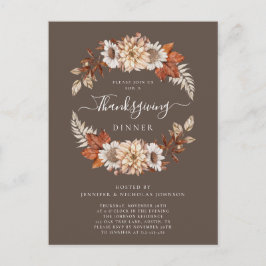 Rustikales Brawn Fall Floral Erntedank Dinner Einladungspostkarte