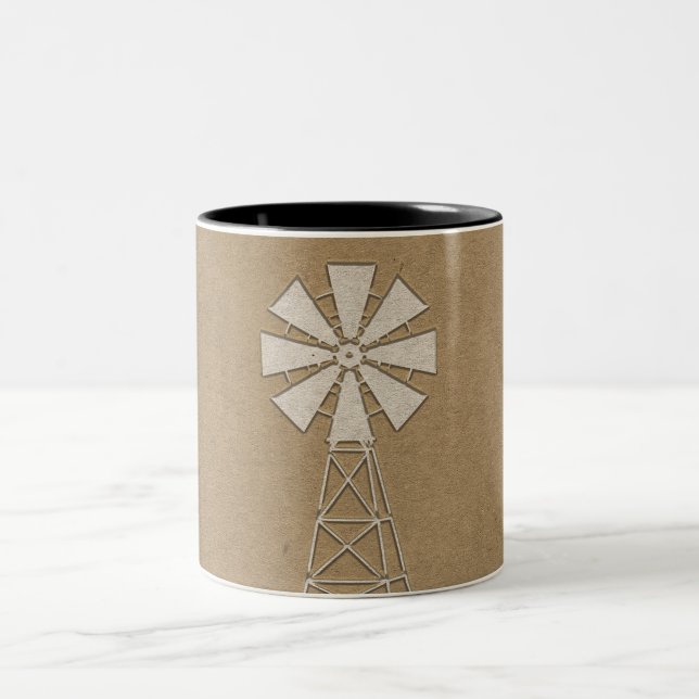 Rustikales Brawn Kraft Farm Windmill Country Moder Zweifarbige Tasse (Mittel)