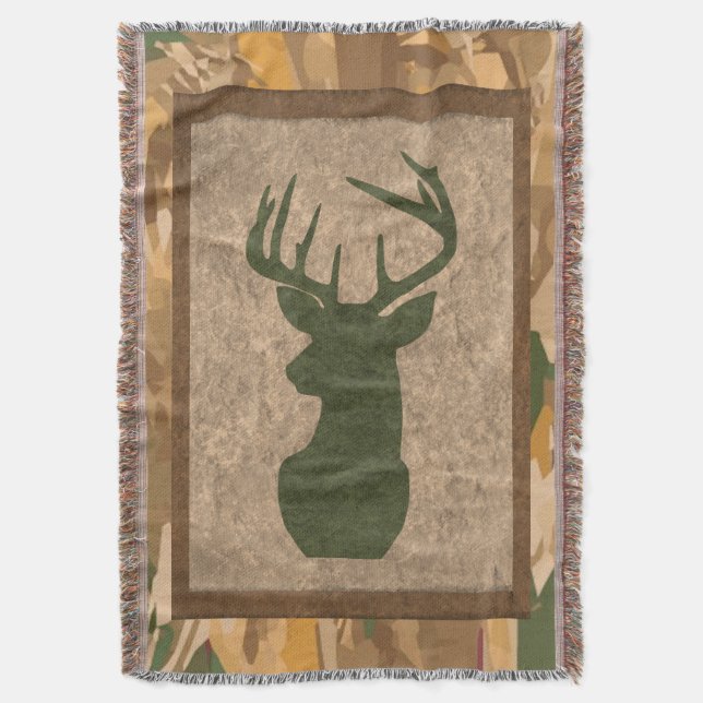 Rustikales Brown Camouflage Blanket mit Hirsch Decke (Vorderseite Vertikal)