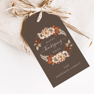 Rustikales Brown Fall Floral Happy Thanksgiving Geschenkanhänger