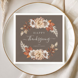 Rustikales Brown Fall Floral Happy Thanksgiving Serviette