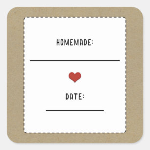 Rustikales Brown Kraft Rotes Herz hausgemachte Can Quadratischer Aufkleber