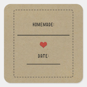 Rustikales Brown Kraft Rotes Herz hausgemachte Can Quadratischer Aufkleber
