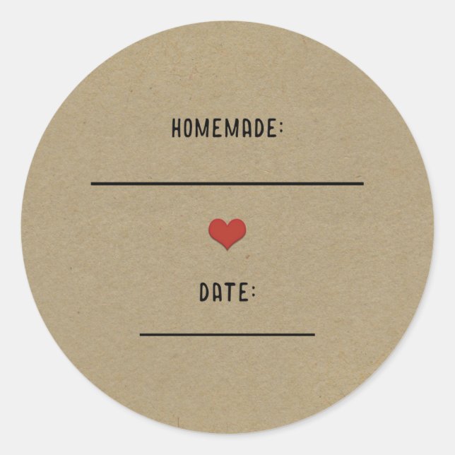 Rustikales Brown Kraft Rotes Herz hausgemachte Can Runder Aufkleber (Vorderseite)
