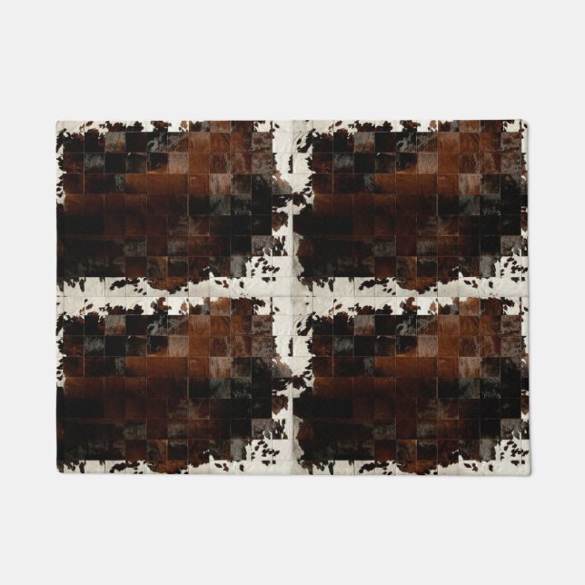 Rustikales Brown Patchwork Cowhide Fußmatte (Vorderseite)