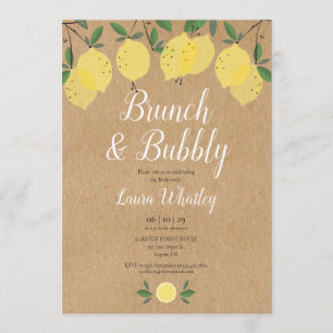 Rustikales Brunch-Brautparty und Bubbles Lemon Einladung