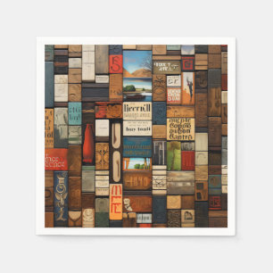 Rustikales Buch und Schriftzeichen Kunstsammlung Serviette