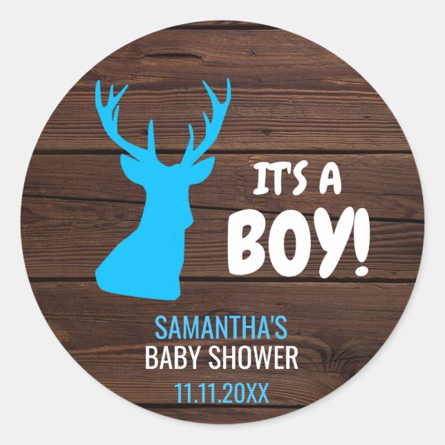 Rustikales Buck Deer Boy Thema Babydusche Umschlag Runder Aufkleber (Vorderseite)