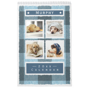 Rustikales Buffalo Kariert Blue Dog Pet 2023 Kalender