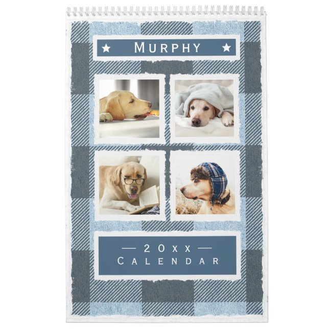 Rustikales Buffalo Kariert Blue Dog Pet 2023 Kalender (Titelbild)