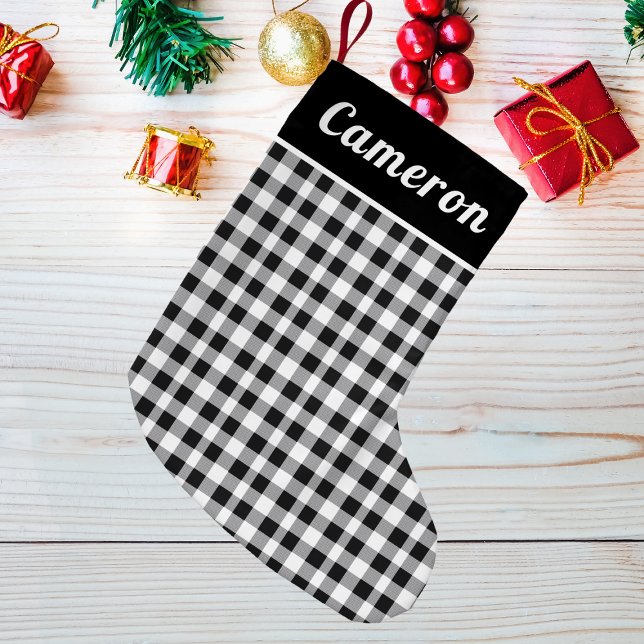 Rustikales Buffalo Kariert Tartan Schwarz-weißer N Kleiner Weihnachtsstrumpf (Von Creator hochgeladen)