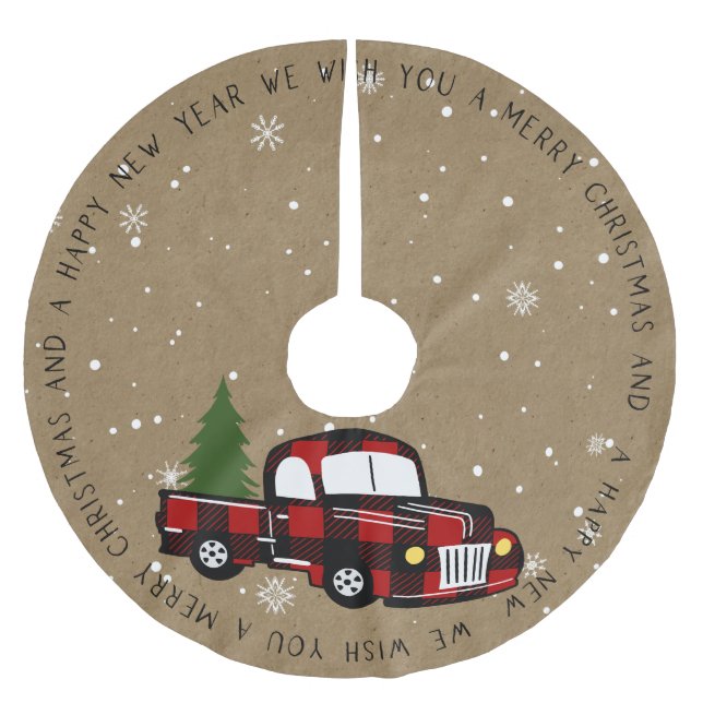Rustikales Buffalo Karierter LKW mit Baum Polyester Weihnachtsbaumdecke (Vorderseite)