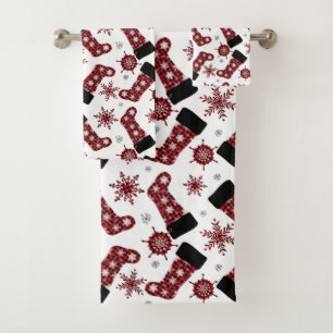 Rustikales Buffalo Karierter Strumpf Schneeflocken Badhandtuch Set