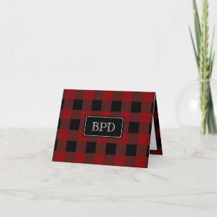Rustikales Buffalo Kariertes Mit Monogramm Initial Karte