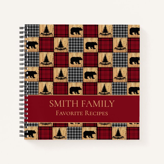 Rustikales Buffalo Karo Rotes Rotes Rezept Notizbuch (Vorderseite)
