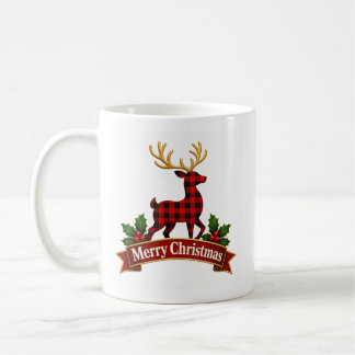 Rustikales Büffel-Karo-Frohe-Weihnachten-Rentier Kaffeetasse