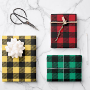 Rustikales Büffel-Karo-Muster Geschenkpapier Set